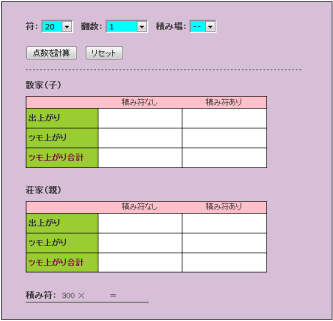 クリックするとイメージを拡大表示します 麻雀点数計算機の計算例